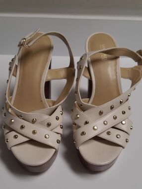 Michael Kors Audrina Studded Crisscross Platform Sandals in Cream - Size 8.5
